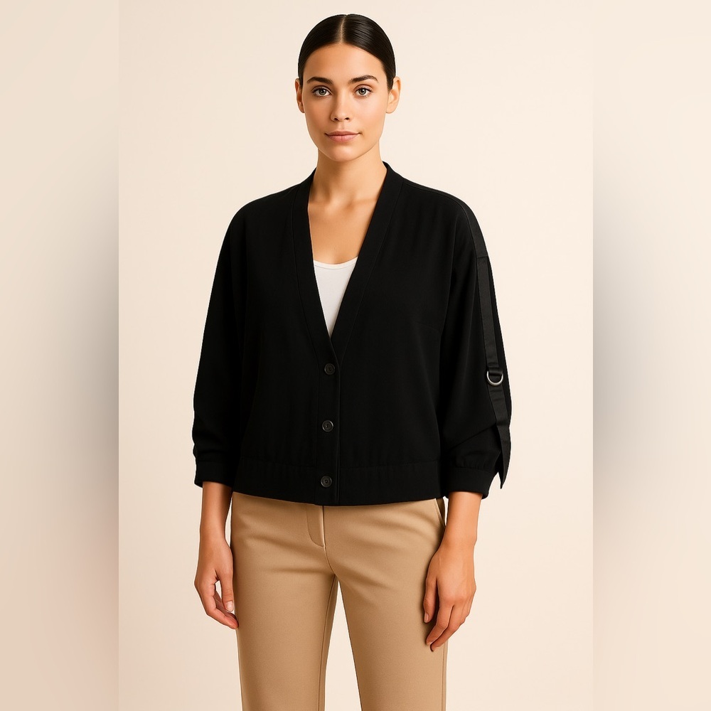 Vince Black Button-Front Jacket With Satin Trim & D-Ring Detail Size S